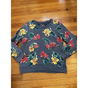 Chaser Grey Sweatshirt Tropical Floral Print Size M Red Yellow Green